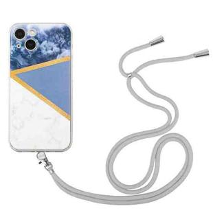 For iPhone 13 Lanyard Stitching Marble TPU Case(Grey)