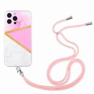 For iPhone 13 Pro Max Lanyard Stitching Marble TPU Case (Pink Marble)