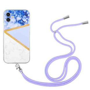 For iPhone 12 Lanyard Stitching Marble TPU Case(Purple)