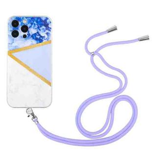 For iPhone 12 Pro Max Lanyard Stitching Marble TPU Case(Purple)