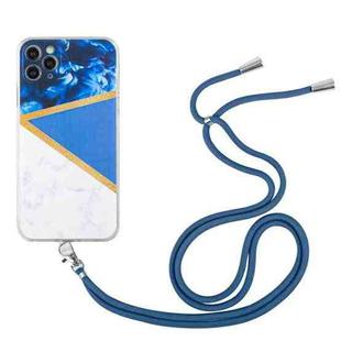 For iPhone 11 Pro Max Lanyard Stitching Marble TPU Case (Dark Blue)