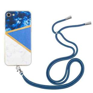 For iPhone SE 2022 / SE 2020 / 8 / 7 Lanyard Stitching Marble TPU Case(Dark Blue)