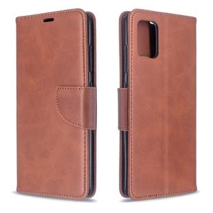 For Galaxy A51 Retro Lambskin Texture Pure Color Horizontal Flip PU Leather Case with Holder & Card Slots & Wallet & Lanyard(Brown)