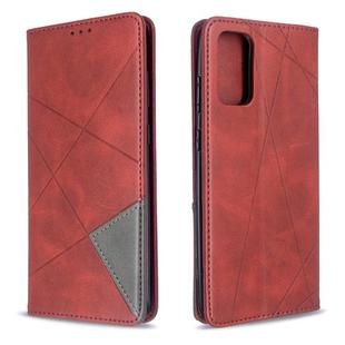 For Galaxy S20+ Rhombus Texture Horizontal Flip Magnetic Leather Case with Holder & Card Slots(Red)