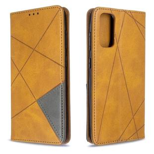 For Galaxy S20 Rhombus Texture Horizontal Flip Magnetic Leather Case with Holder & Card Slots(Yellow)
