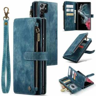 For Samsung Galaxy S22 Ultra 5G CaseMe C30 Multifunctional Phone Leather Case with Holder & Card Slot & Wallet(Blue)