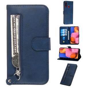 For Galaxy A20s Fashion Calf Texture Zipper Horizontal Flip PU Leather Case, with Holder & Card Slots & Wallet(Blue)