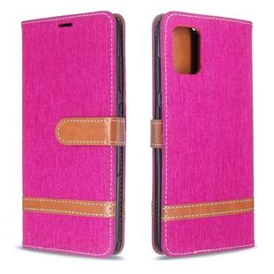 For Galaxy A51 Color Matching Denim Texture Horizontal Flip PU Leather Case with Holder & Card Slots & Wallet & Lanyard(Rose Red)