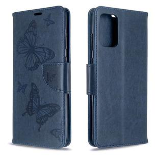 For Galaxy S20+ Embossing Two Butterflies Pattern Horizontal Flip PU Leather Case with Holder & Card Slot & Wallet & Lanyard(Blue)