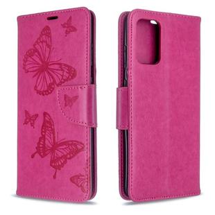 For Galaxy S20 Ultra Embossing Two Butterflies Pattern Horizontal Flip PU Leather Case with Holder & Card Slot & Wallet & Lanyard(Rose Red)