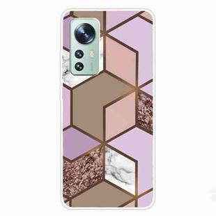 For Xiaomi 12 Pro Abstract Marble Pattern TPU Phone Case(Rhombus Orange Purple)