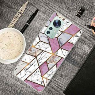 For Xiaomi 12 / 12X 5G Abstract Marble Pattern TPU Phone Case(Rhombus White Purple)