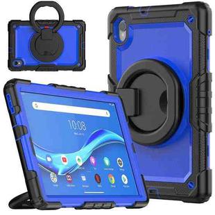 For Lenovo M10 Plus X606F Silicone + PC Holder Tablet Case(Black+Dark Blue)