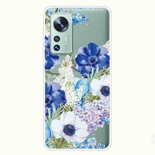 For Xiaomi 12 / 12X 5G Colored Drawing Pattern Highly Transparent TPU Protective Case(Blue and White Roses)