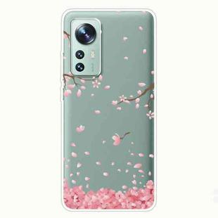 For Xiaomi 12 / 12X 5G Colored Drawing Pattern Highly Transparent TPU Protective Case(Fallen Cherry Blossoms)