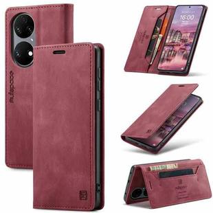 For Huawei P50 AutSpace A01 Skin-feel Crazy Horse Leather Phone Case(Wine Red)