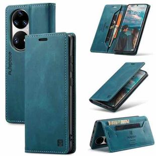 For Huawei P50 Pro AutSpace A01 Skin-feel Crazy Horse Leather Phone Case(Blue)