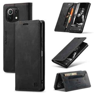For Xiaomi Mi 11 Lite AutSpace A01 Skin-feel Crazy Horse Leather Phone Case(Black)