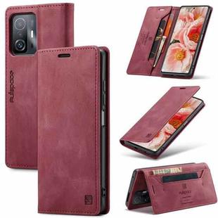 For Xiaomi Mi 11T /11T Pro AutSpace A01 Skin-feel Crazy Horse Leather Phone Case(Wine Red)