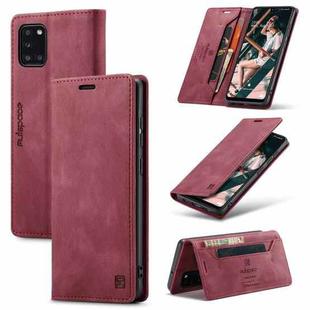 For Samsung Galaxy A31 AutSpace A01 Retro Skin-feel Crazy Horse RFID Leather Phone Case(Wine Red)