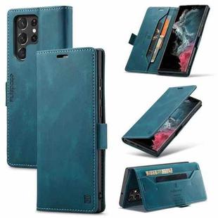 For Samsung Galaxy S22 Ultra 5G AutSpace A01 Retro Skin-feel Crazy Horse RFID Leather Phone Case(Blue)