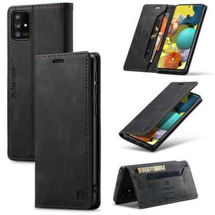 For Samsung Galaxy A51 5G AutSpace A01 Retro Skin-feel Crazy Horse RFID Leather Phone Case(Black)