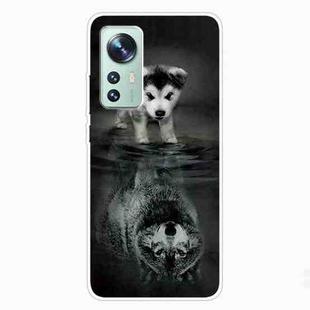 For Xiaomi 12 / 12X 5G Shockproof Painted Transparent TPU Protective Case(Reflected Wolf)