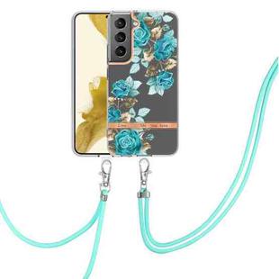 For Samsung Galaxy S22 5G Flowers Series TPU Phone Case with Lanyard(Blue Rose)