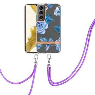 For Samsung Galaxy S22+ 5G Flowers Series TPU Phone Case with Lanyard(Blue Peony)