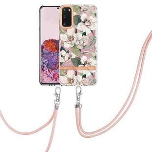 For Samsung Galaxy S20 5G Flowers Series TPU Phone Case with Lanyard(Green Gardenia)