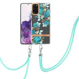 For Samsung Galaxy S20+ 5G Flowers Series TPU Phone Case with Lanyard(Blue Rose)