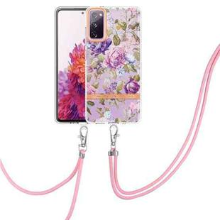 For Samsung Galaxy S20 FE 5G / 4G Flowers Series TPU Phone Case with Lanyard(Purple Peony)