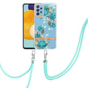 For Samsung Galaxy A52 5G / 4G Flowers Series TPU Phone Case with Lanyard(Blue Rose)