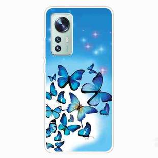 For Xiaomi 12 / 12X 5G Shockproof Painted Transparent TPU Protective Phone Case(Blue Butterfly)