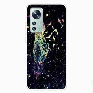 For Xiaomi 12 / 12X 5G Shockproof Painted Transparent TPU Protective Phone Case(Colorful Feathers)