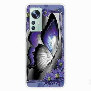 For Xiaomi 12 Pro Painted Transparent Shockproof TPU Protective Phone Case(Great Purple Butterfly)