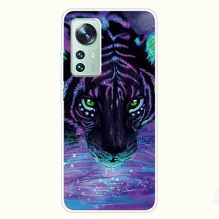 For Xiaomi 12 Pro Painted Transparent Shockproof TPU Protective Phone Case(Purple Tiger)