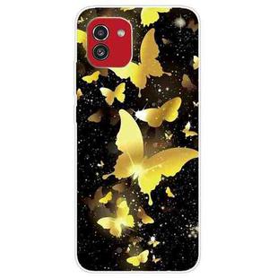 For Samsung Galaxy A03 International Version Shockproof Painted Transparent TPU Protective Phone Case(Multiple Gold Butterflies)