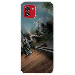 For Samsung Galaxy A03 International Version Shockproof Painted Transparent TPU Protective Phone Case(Glass Tiger)