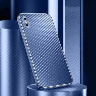 Metal Frame Carbon Fiber Phone Case For iPhone XS / X(Blue)