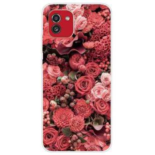 For Samsung Galaxy A03 International Version Shockproof Painted Transparent TPU Protective Phone Case(Many Red Roses)