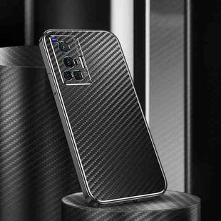 For vivo X70 Pro Metal Frame Carbon Fiber Phone Case(Black)