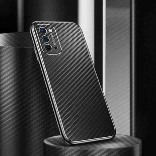 For OPPO Reno4 Metal Frame Carbon Fiber Phone Case(Black)