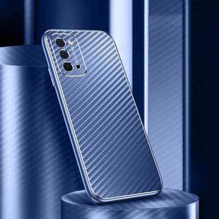 For OPPO Reno4 Metal Frame Carbon Fiber Phone Case(Blue)