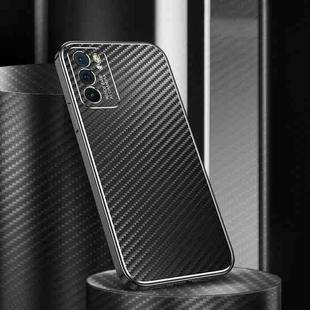 For OPPO Reno6 5G Metal Frame Carbon Fiber Phone Case(Black)