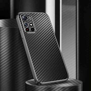 For Xiaomi Redmi Note 11 Metal Frame Carbon Fiber Phone Case(Black)