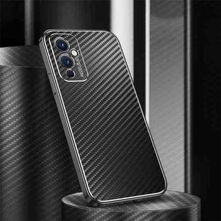 For OnePlus 9 Metal Frame Carbon Fiber Phone Case(Black)