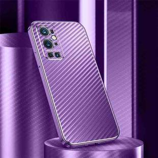 For OnePlus 9 Pro Metal Frame Carbon Fiber Phone Case(Purple)