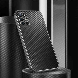 For OnePlus 9R Metal Frame Carbon Fiber Phone Case(Black)