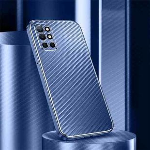 For OnePlus 9R Metal Frame Carbon Fiber Phone Case(Blue)